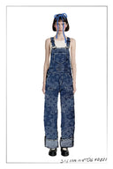 Hazel Laser-Print Paisley Denim Overalls in Cotton Denim