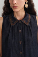 Zach Sleeveless Top in Silk-Cotton Denim