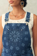Hazel Laser-Print Paisley Denim Overalls in Cotton Denim