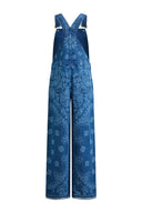 Hazel Laser-Print Paisley Denim Overalls in Cotton Denim