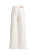 Polly Front Seams White Barrel Leg Jeans in Cotton Denim