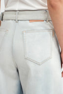 Paz Belted Gradient Washed Wide Leg Jeans in Cotton Denim