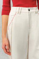 Genevieve Color Blocked White Jeans in Cotton Denim