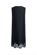 Violet Embroidery Embellished Dress in Silk-Wool Satin