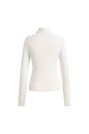 Lumina Slouchy Turtleneck Semi Sheer Bodice Fitted Top in Combed Wool