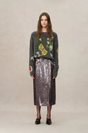 Layering Sequin Slit Midi Skirt in Shimmering Mermaid Sequins
