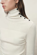 Lumina Slouchy Turtleneck Semi Sheer Bodice Fitted Top in Combed Wool