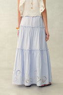 Lone Striped Embroidered Sleeveless Lace Trim Cami Top and Skirt Set in Crinkled Cotton
