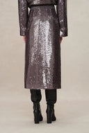 Layering Sequin Slit Midi Skirt in Shimmering Mermaid Sequins