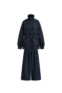 Solene Utility Style Fitted Denim Jacket and Jeans Matching Set in Hemp-Blend Denim