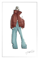 Aimee Detachable Scarf Down Jacket in Hollow Yarn Fine Twill