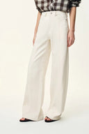 Polly Front Seams White Barrel Leg Jeans in Cotton Denim