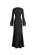 Nokta Hand Sewn Rhinestone Collar Maxi Dress in Linen Style Suiting