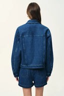 Colette Striped Washed Blue Patch Pocket Jacket and Shorts in Herringbone Denim