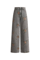 Star Straight Leg Jeans in Beaded Cotton Denim
