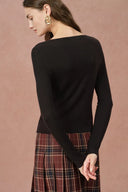 Eden Grey Bow Tie Fitted Top in Merino Wool with Stretch Knit