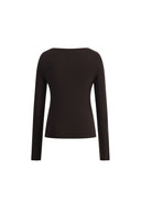 Eden Grey Bow Tie Fitted Top in Merino Wool with Stretch Knit
