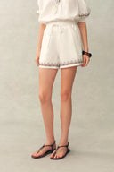 Becky Cross Stitch A Line Shorts in Linen Blend