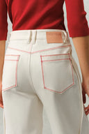 Genevieve Color Blocked White Jeans in Cotton Denim