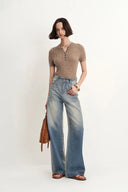 Harper Two Tone Wide Leg Jeans in Cotton Denim