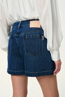 Colette Striped Washed Blue Patch Pocket Jacket and Shorts in Herringbone Denim
