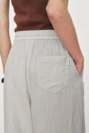 Eva Ivory Ruched Drawstring Wide Leg Casual Pants in Lightweight Linen Blend