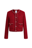 Seraphina Pearl Beaded Trims Boxy Jacket in French Tweed