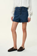 Colette Striped Washed Blue Patch Pocket Jacket and Shorts in Herringbone Denim