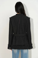 Graziosa Belted Fringed Safari Jacket in Wool Tweed