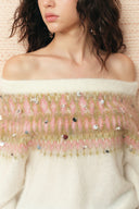 Ione Hand Beaded Off Shoulder Sweater in Alpaca Wool